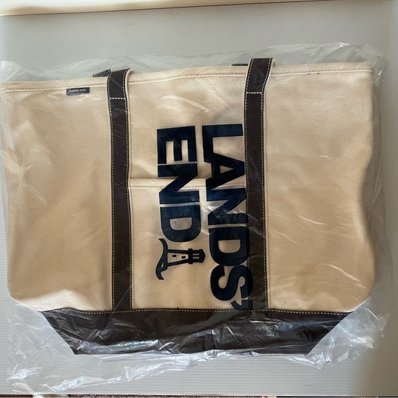Lands' End Handbags - Lands Ends Blue / Tan Large Tote Bag